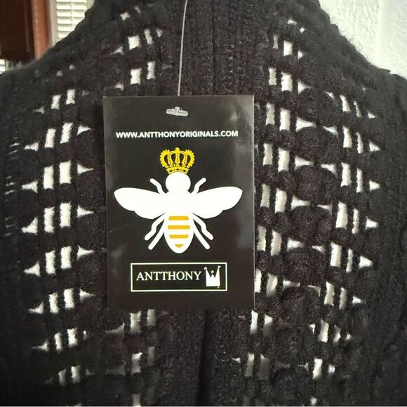 New With Tags Anthony Originals Black Knit Shawl / Poncho with Fringe Size Missy - Picture 9 of 9